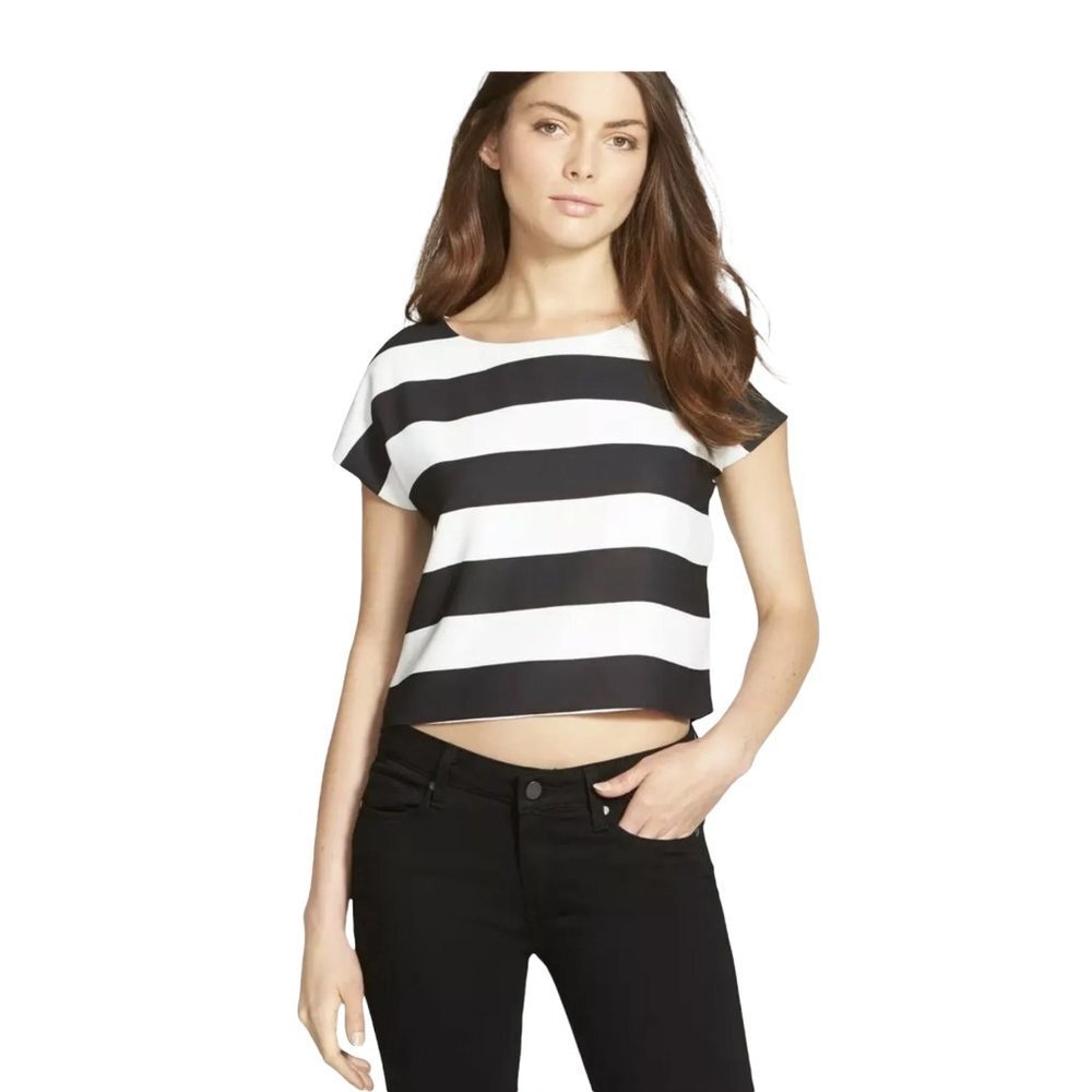Sam Edelman Crop Top Blouse Striped Women Size Medium Back Zip EUC